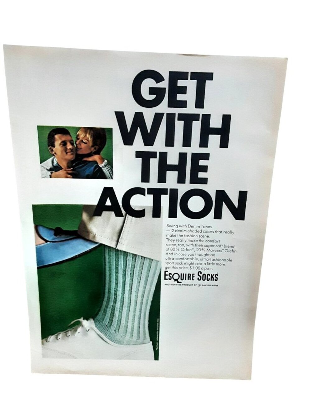 1966 Esquire Socks Vintage Mens Fashion Get With The Action Print Ad